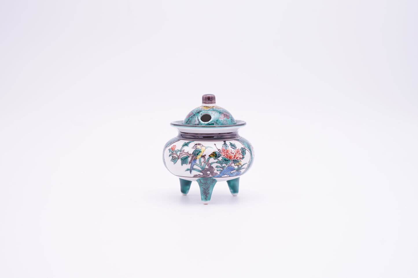 九谷焼 豆香炉 古九谷花鳥(木箱付き) | Kutani Ware Small Incense Burner "Kokutani Kacho style " (with a wooden box)